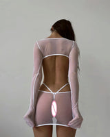Sexy Lingerie Set Transparent Sheer Mesh Babydoll Erotic Nightwear Women Cutout Waist Lace Underwear Women's Sexy Nightie