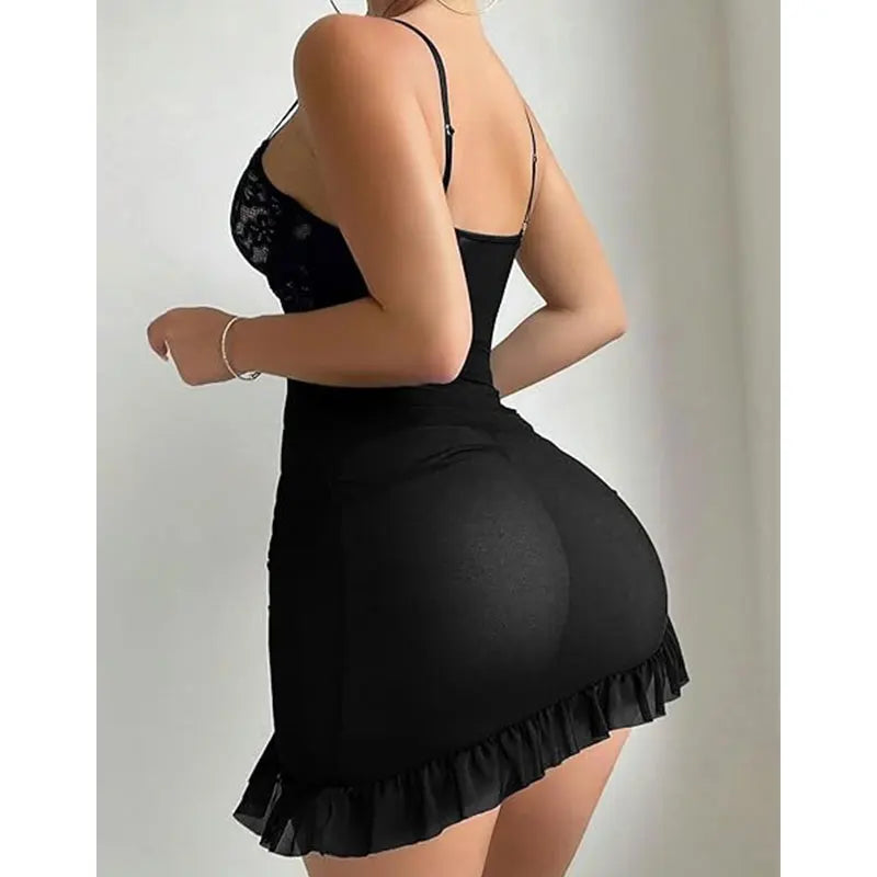 Lace Corset Push Up Bra Women Lingerie Set See-through Nightdress Sexy Bras Splicing Dress Elegant Underwear Pajamas For Female