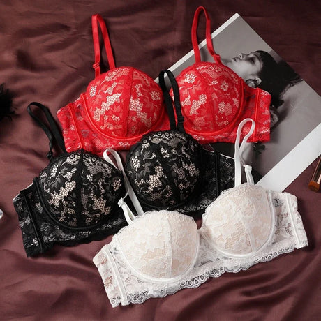Black Lace Bra Women Small Chests Gathering Bralette Removable Shoulder Strap Soft Steel Ring Bras Wedding Party Dress Underwear