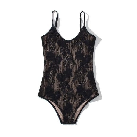 Sexy See Through Lace With Lining Backless Spaghetti Strap Bodysuit Woman Sling Tight Short Jumpsuit Slim Fit Rompers Playsuits