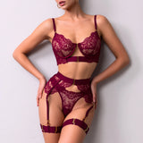 New Erotic Set See-Through Embroidered for Women's Lingeries Sexy Eyelash Lace Body Shaping Lingerie Four-Piece Set Sexy Hot
