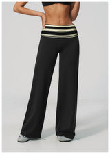 Fashion Polka Dot And Striped Wide Leg Pants For Women Fold Over Waist  Bell-bottoms Flare Yoga Pants Push Up Workout Leggings