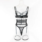 Diccvicc Eyelash Floral Lace Lingerie Cut Out Bra Wide Garter Underwear Set See Through Seductive Intimate Apparel Exotic Outfit