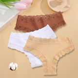 3PCS/Set Sexy Lace Seamless Cotton Brazilian Panties Women Ribbed Intimates Breathable Panties Low Waist Female Cotton Underwear