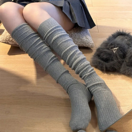 Fashion Pure Cotton Knee-high Socks Solid Color Keep Warm Calf Socks Foot Warmers Fall Winter