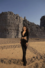 Deep V Neck Long Sleeve Sexy Maxi Dress Women Gown Autumn Fashion Hollow Out Backless High Waist Club Party Long Dress