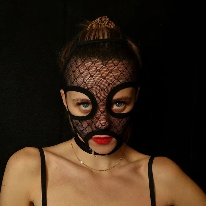 Women Lace Cosplay Multi‑Style Black Mesh Fishnet Full Face Mask Stretch Face Cover Halloween Masquerade Carnival Accessory