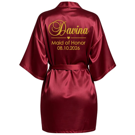 Customized Name Date Wedding Bathrobe Faux Silk Bridal Robe Bride Bridesmaid Wedding Robes Woman Bachelorette Hen Party