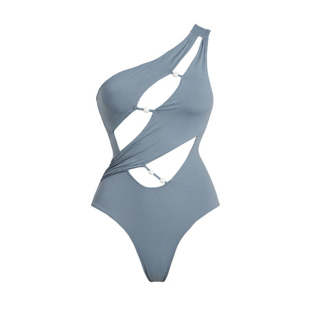 2Pc One Shoulder Swimsuit Women Sexy Bikini Push Up Swimwear Hollow Swim Suit Female Bandeau Biquini Solid Bathingsuit Beachwear