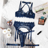 Ellolace Solid Women's Lingerie Sets Seductive Halter Bra Garter Thong 3PC with Leg Circles Sexy Lace Intimate Women Underwear