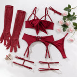 Cupless Lingerie Set Silk Bra Thigh Straps 3Piece Satin Bowknot Erotic Underwear for Women