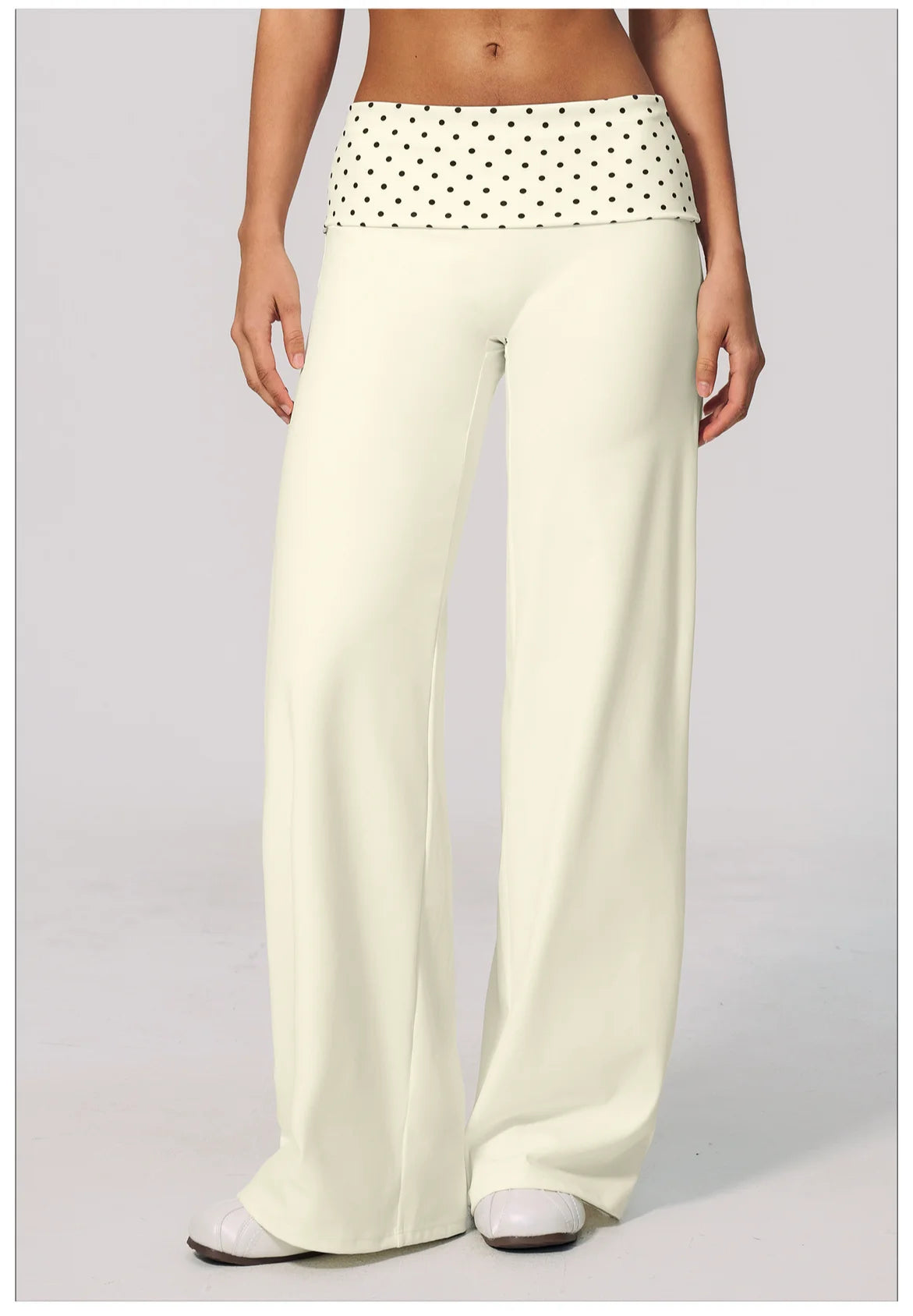 Fashion Polka Dot And Striped Wide Leg Pants For Women Fold Over Waist  Bell-bottoms Flare Yoga Pants Push Up Workout Leggings