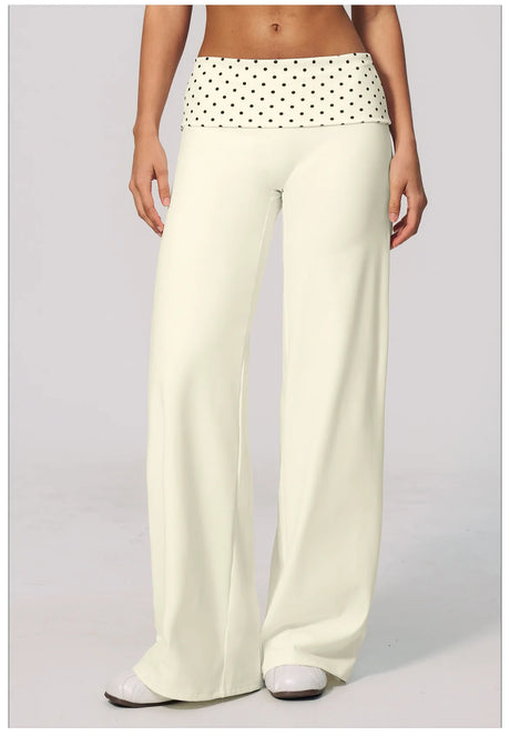 Fashion Polka Dot And Striped Wide Leg Pants For Women Fold Over Waist  Bell-bottoms Flare Yoga Pants Push Up Workout Leggings