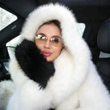 Women's Faux Fur Jacket White Mountain Fashion Hooded Cropped Faux Fur Coat Women Fluffy Women's Plush Coat Girls Hot Overcoat