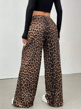 Women Leopard Print Wide Leg Pants Elastic High Waist Loose Casual Trousers Streetwear Y2K Fashion Long Palazzo Pants