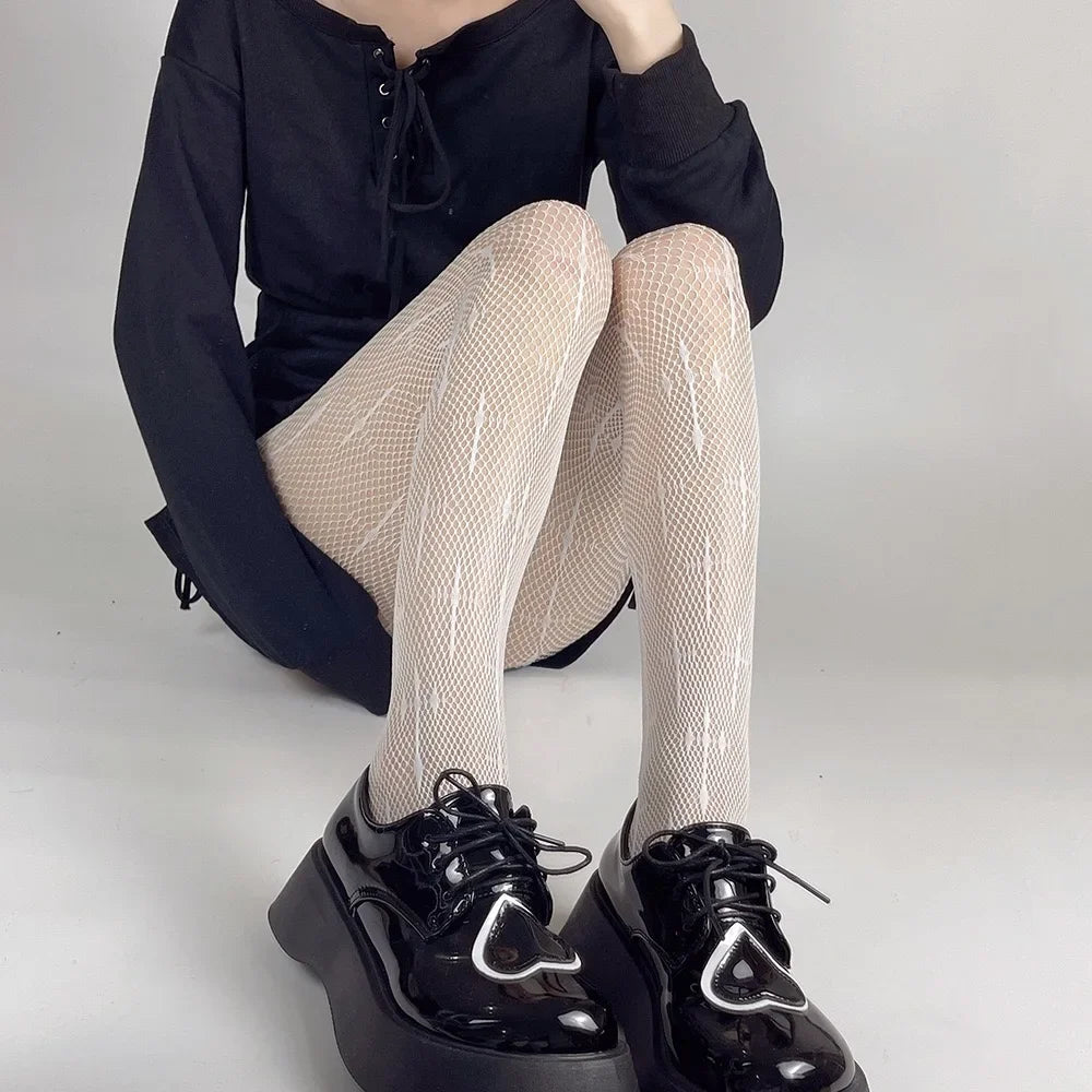 New Goth Lolita Cosplay JK Girls Tights Women Sexy Retro Gothic Kawaii Cross Print Club Stockings Nylon Socks Fishnet Pantyhose