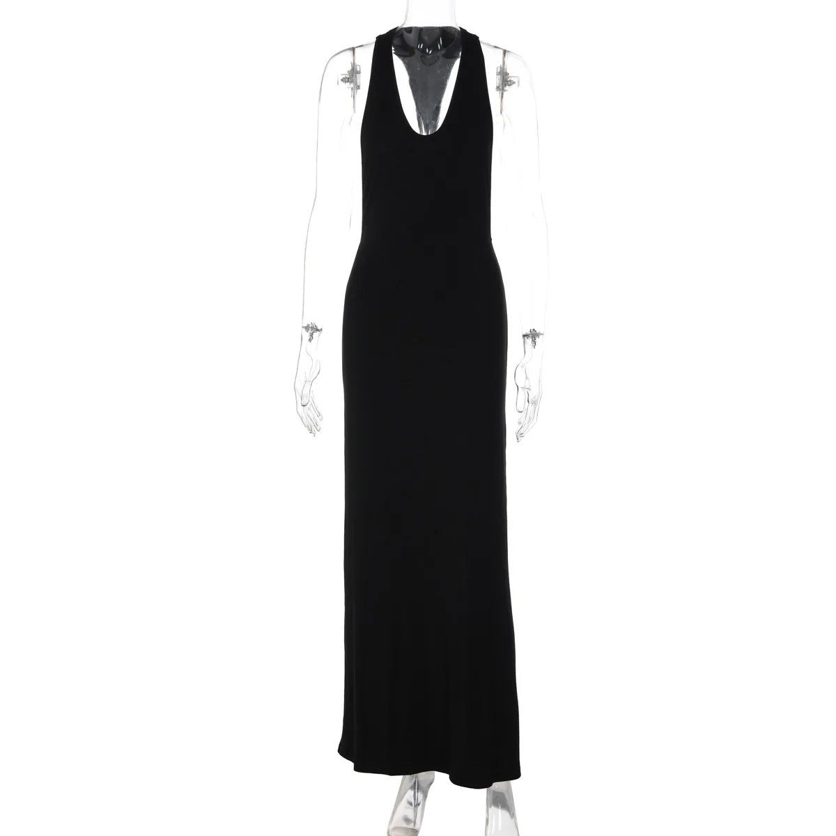 Typhaland Backless Sexy Halter Long Eevning Party Drss Female V Neck Streetwear Dress Hit Girl Slim Female Black Maxi Dress Lady