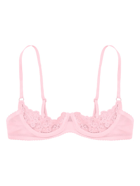 Women's Sexy Open Cup Bra Tops Sheer Floral Lace Underwire Push Up Bralette Cupless Lingerie Exposed Breast Underwear Nightwear