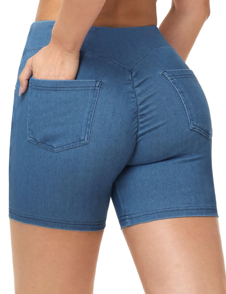 THE GYM PEOPLE Women's High Waisted Booty Lifting Denim Shorts Stretchy Pull on Jean Shorts With Pockets