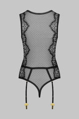 Toucheart Erotic Bodysuit Lace See-through Jumpsuit Sexy Garter Stockings Set Hollow Mesh Sexy Elegant Hot Underwear for Women