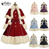 Thicken Christmas Dress Xmas Cloak Princess Cosplay Costume Red Winter Dress Women Long Sleeved Gown Furry Anime Role Outfit