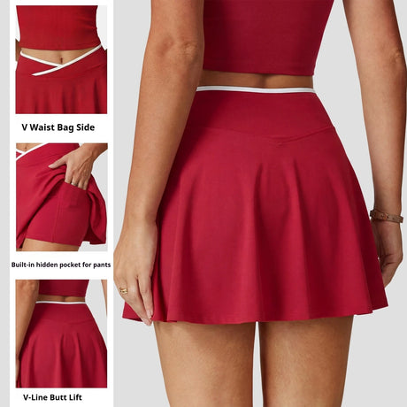 Women Tennis Skorts with Shorts High Waist Cross Running Cycling Fake Two Piece Sports Skirt Gym Fitness Workout Yoga Bottoms