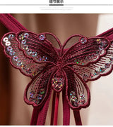 2026 Sex Thongs Embroidery Butterfly Sequin Pearl Massage Panties Sexy Lingerie Women's Open Crotch Lace T-back Female Underwear