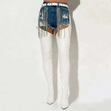 White Sexy Stiletto Heel Belt Buckle Over The Knee Boots Big Size 41-46 Pu Leather Thigh High Boots Shoes