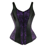 Gothic Corset Top With Straps Sexy Floral Zipper Brocade Overbust Lingerie Burlesque Body Shaper Lace Up Bustier Plus Size