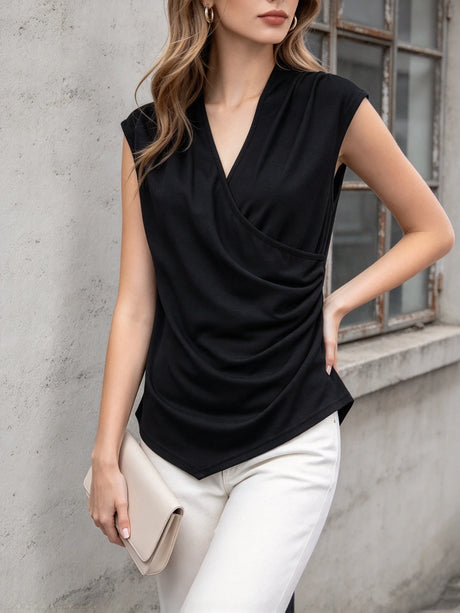 Women Solid Front Ruched Cami, Versatile Sleeveless Tank for Commute