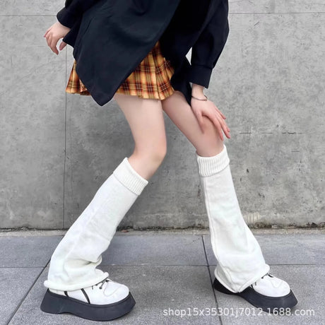 Woman Leg Warmer Autumn and Winter Wide Legs Black White Lolita Socks for Women Stripe Socks