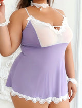Plus Size Women's Deep V-Neck Nightgown Sexy Lace Bow Doll-style Pajamas Lingerie Adult Dress XL 5XL Sexy Female Nightwear