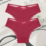2PCS Cotton Panties for Women Sexy Lace Brazilian Briefs Female Low-Waist Cross Webbing Underpants Stretch Breathable Intimates