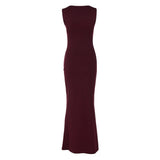 Hugcitar Women Elegant Solid Square Collar Straps Sexy Bodycon Maxi Prom Dress Summer Women Y2K Clothes Evening Party Birthday