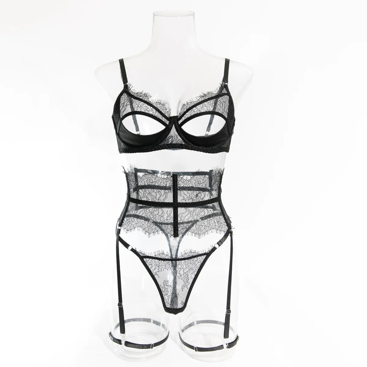 Diccvicc Eyelash Floral Lace Lingerie Cut Out Bra Wide Garter Underwear Set See Through Seductive Intimate Apparel Exotic Outfit