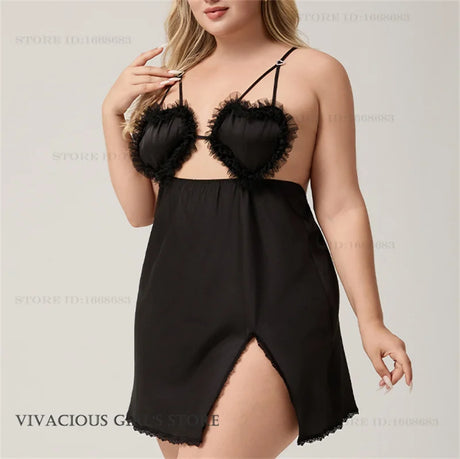 Women's Nightgown Chemise Sleepwear Sexy Lace Intimate Lingerie Backless Hollow Out Night Dress Underwear Oversize Homewear