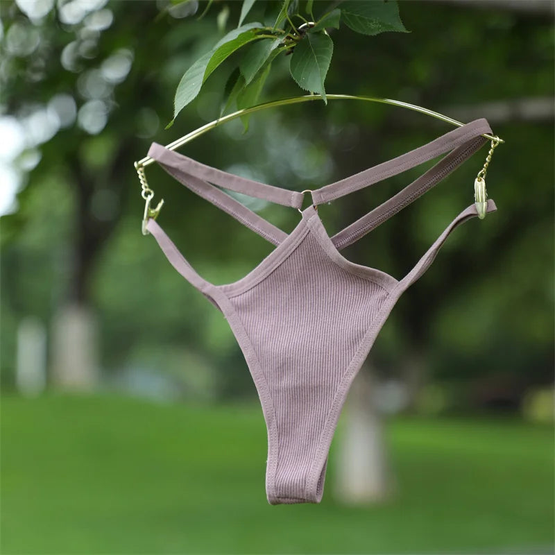 1PCS Women Sexy Cotton Panties Two Belts Hollow Out G-String Thongs Breathable Underwear for Female Solid Color Lingerie S-XL
