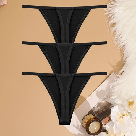 3Pcs/Set Women Sexy Cotton G-String Thin Strap Femme Thong Underwear Intimate Panties Low Waist Briefs Lingerie Cotton T-back