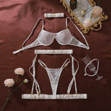 2026 Fashion Heavy Crafted Metal Decorative Lingerie Set with Buckle Women Mesh Transparent Bra Lady Sexy Body Shaping Underwear