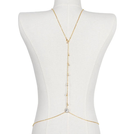 Bride Backless Rhinestone Waterdrop Body Chain Belly Waist Necklace for Women Mom Girlfriend Summer Beach Body Jewelry