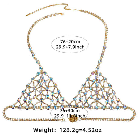 Sexy Mesh Crystal Jewelry Women Lingerie Set Bra Panties Bling Rhinestone Harness Multicolored Beach Body Chain