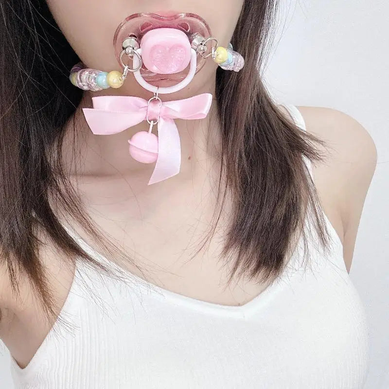 【Beautiful】Sweet Beads Chain Pacifier Gag Collar Couple Toy Soft Silicone High-end Adult Pacifier Creating An Exclusive Luxury