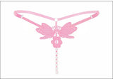Butterfly Lace Pearl G-String Thong Adjustable Strap Hollow Out T Back Panty Adult Women Seductive Decorative Pearl Intimate