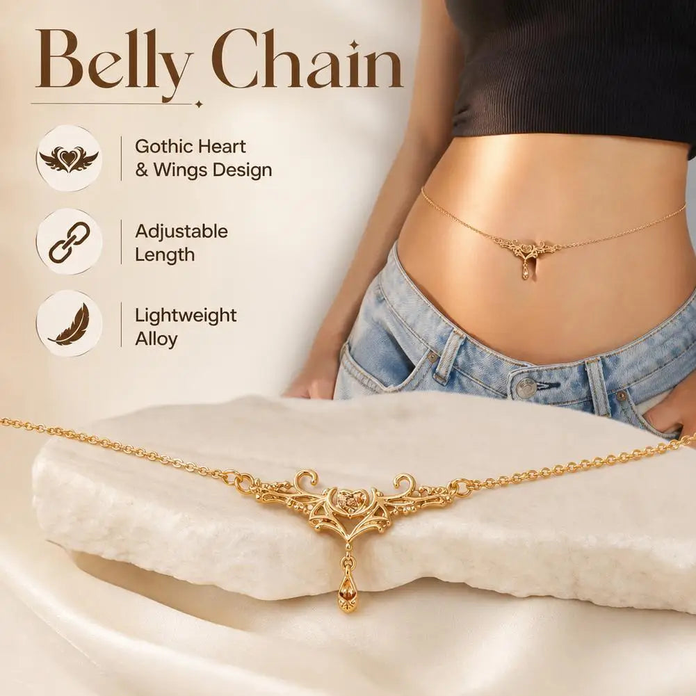 Gothic Heart Flame Waist Chain Sexy Punk Metal  Waist Belly Belt Chain Y2K Body Chain for  Beach Bikini Party Outfit Jewelry