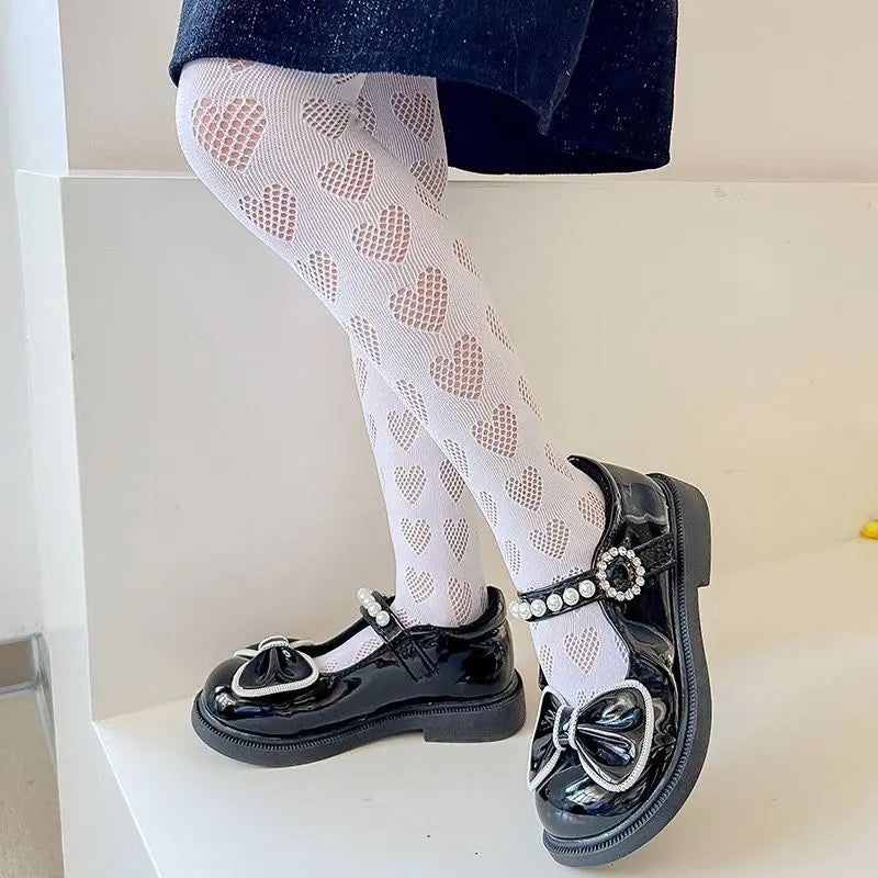 Lolita Girls Vertical Stripe Lace Mesh Pantyhose Cozy Wear Resistant Elastic Knit Elegant Sweet Princess Leggings