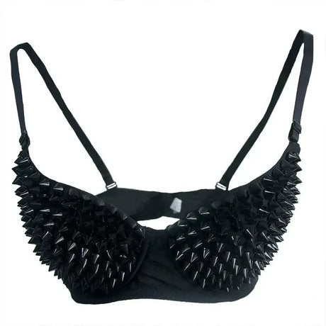 Silver Gothic Bra Top Rivets Punk Rave Bralette Lingerie Sexy Push Up Brassiere Nightclub Party Bar Hot Fashion Women Bras
