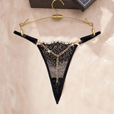 2024 New Sexy Solid Color Lace Metal Chain Thong Hot Low Waist Transparent Erotic Panties Women's Underwear Crotchless G-String