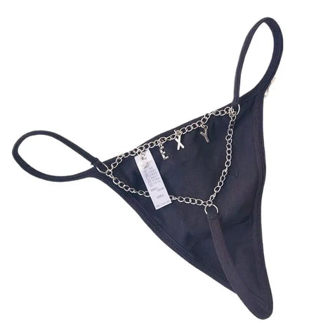Sexy Crotchless Panties For Women Erotic Ultra Thin Thong Thin Strap Metal Chain Letters Briefs Breathable Seamless Dingzzkll