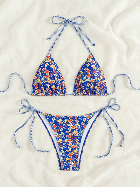 Swimsuit 2026 Female Micro Bikini Women Swimwear Summer Beachwear Women's Bathing Suit Floral Print Neck Halter Thong Bikini Set