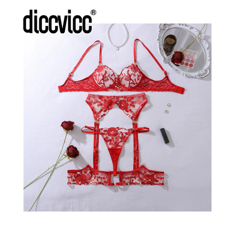 Diccvicc Floral Lingerie for Women See Through Sexy Lace Garter Belt Female Underwear Fantasy Set Very Intimate Exotic Clothes